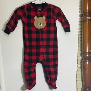 Carter's Red and Black Plaid Bear Footie